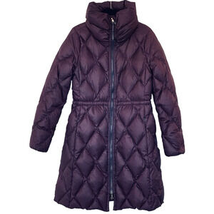 COACH Legacy Long Puffer Diamond Quilted Coat Small Purple Down Plum Parka EUC